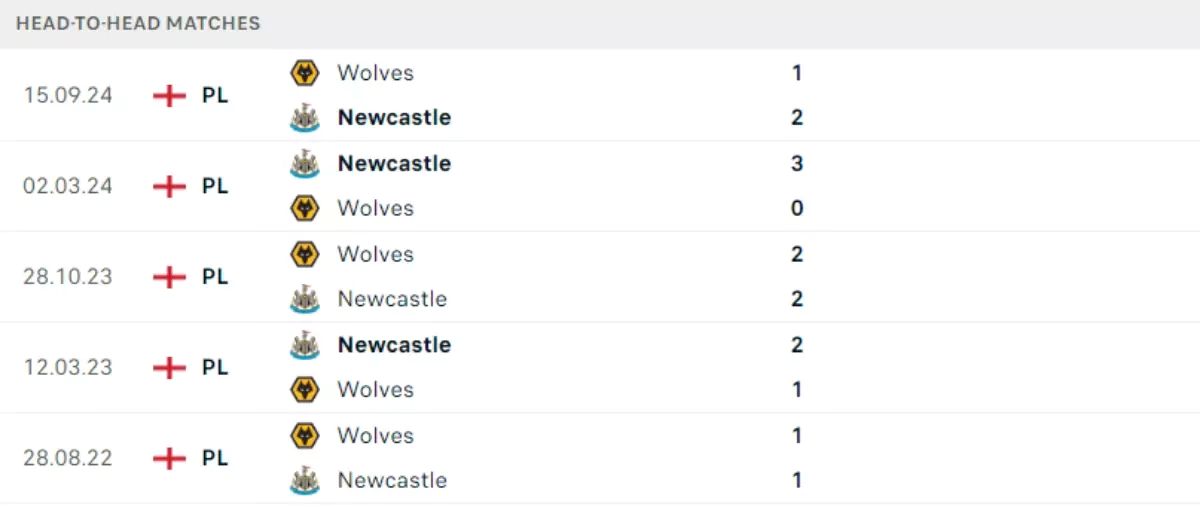 Thành tích thi đấu gần đây của Newcastle vs Wolves